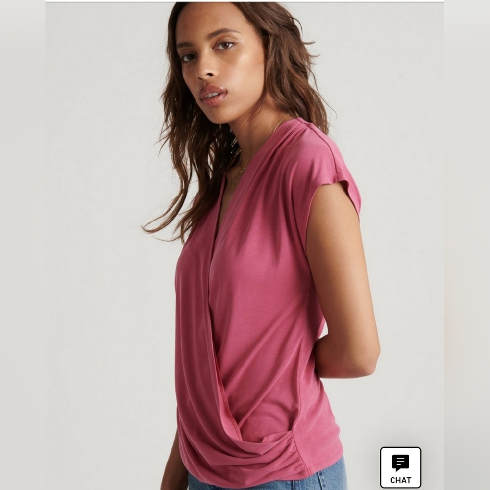 Lucky Brand Sandwash Surplice top, in pink, Size L